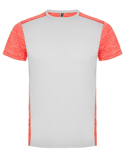 Men's Short Sleeve T-Shirt Roly Sport Men´s Zolder T-Shirt White, Heather Fluor Coral