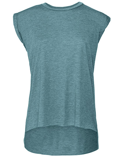 Kurzärmeliges T-Shirt für Frauen Bella Women´s Flowy Muscle Tee With Rolled Cuff - tief petrol meliert