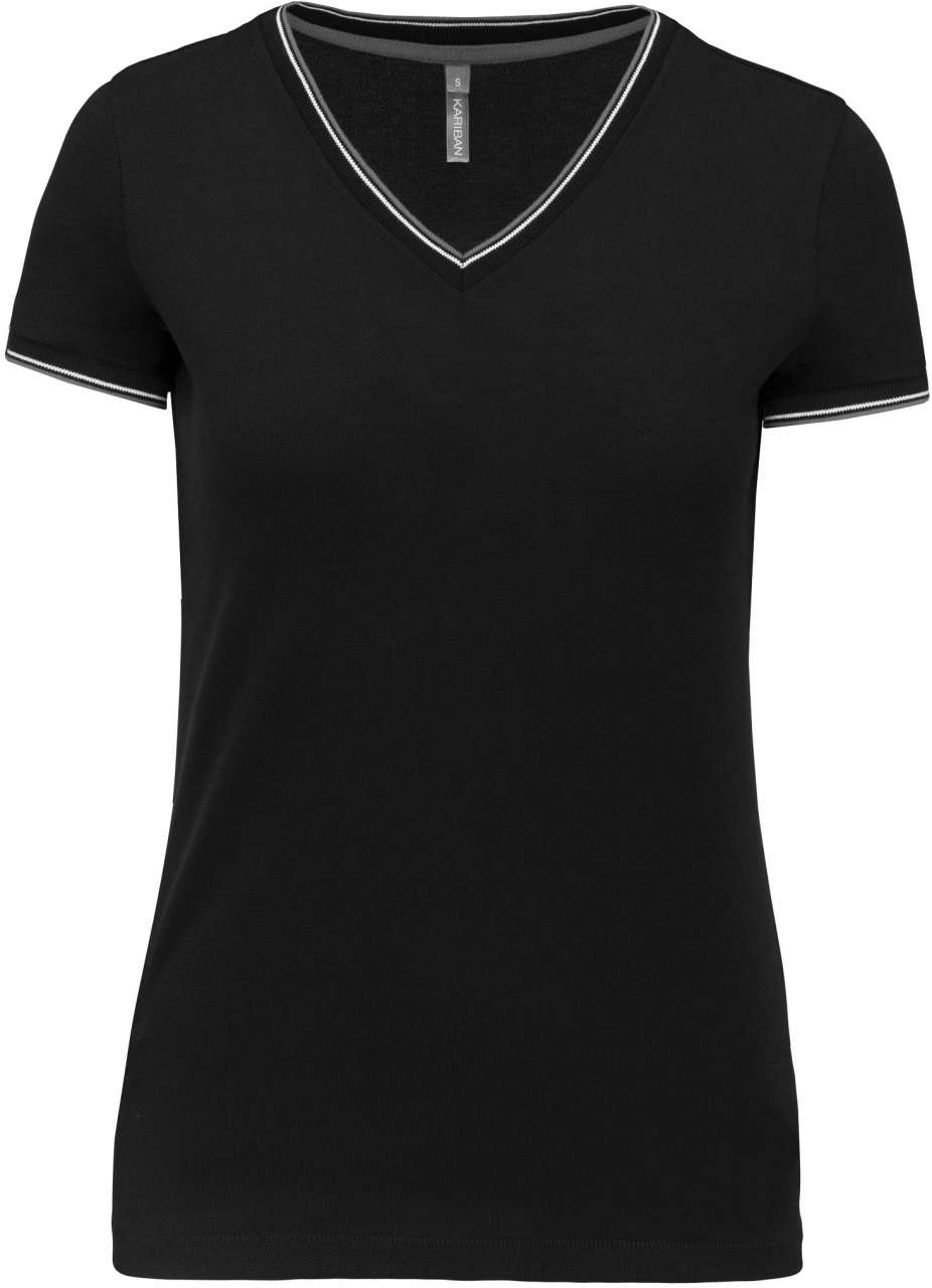 Dámské tričko s krátkým rukávem Kariban PIQUÉ KNIT V-NECK - black / light grey / white,