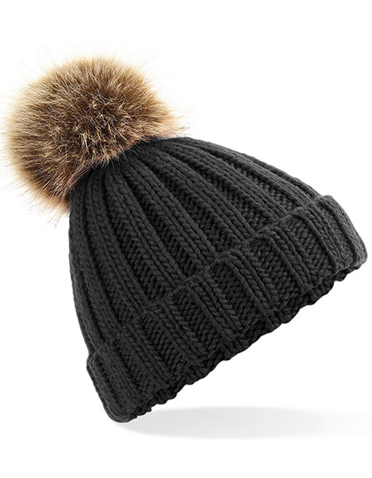Kid's Beanie Beechfield Junior Faux Fur Pom Pom Chunky Beanie Black One Size
