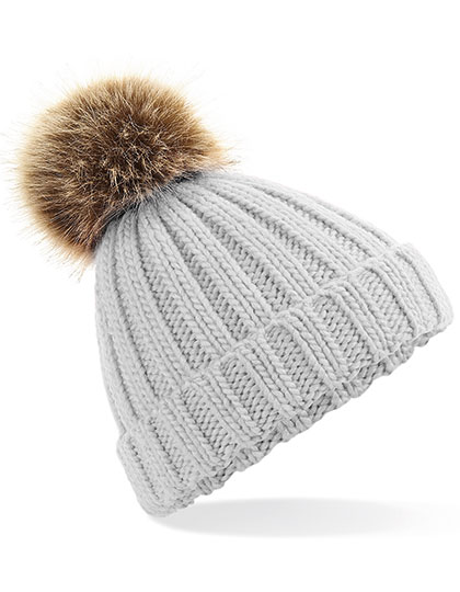 Kid's Beanie Beechfield Junior Faux Fur Pom Pom Chunky Beanie Light Grey One Size