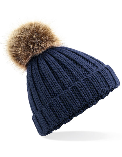 Kid's Beanie Beechfield Junior Faux Fur Pom Pom Chunky Beanie Navy One Size