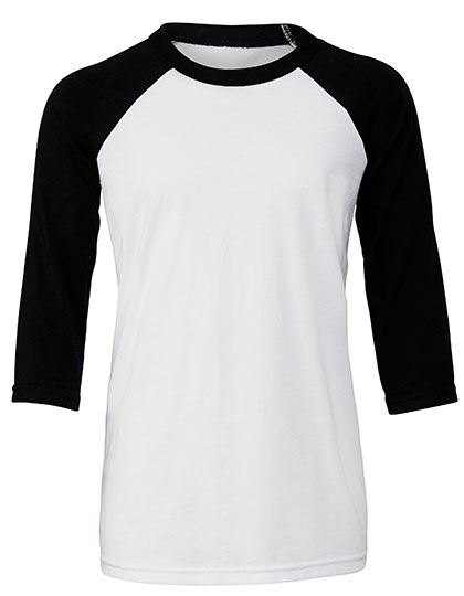Men's Three Quarter Sleeve T-Shirt Canvas Youth 3/4 Sleeve Baseball Tee White, Black