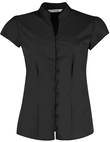 Dámská košile Kustom Kit Women`s Tailored Fit Mandarin Collar Blouse SSL - Black