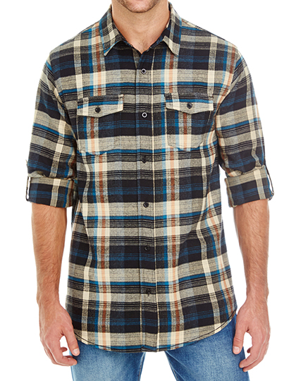 Burnside Woven Plaid Flannel Shirt - khaki check,