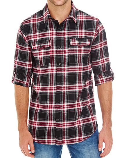 Burnside Woven Plaid Flannel Shirt - red check,