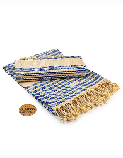 ARTG | Hamamzz® Bodrum DeLuxe Towel - ocean blue / ivory, 100 x 180 cm