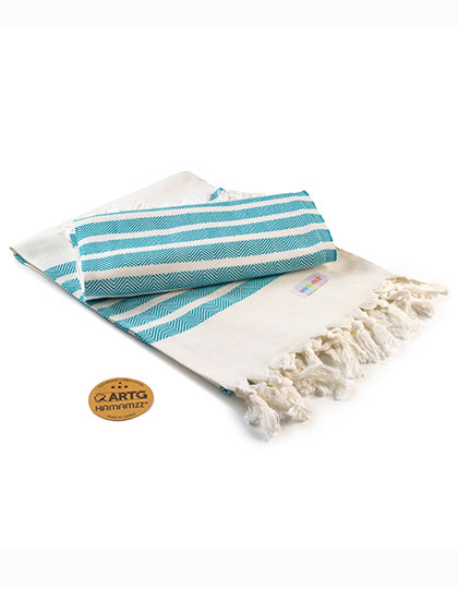 ARTG | Hamamzz® Dalaman Towel - white / petrol, 100 x 180 cm