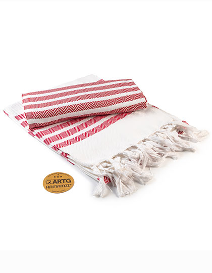 ARTG | Hamamzz® Dalaman Towel - white / fire red, 100 x 180 cm