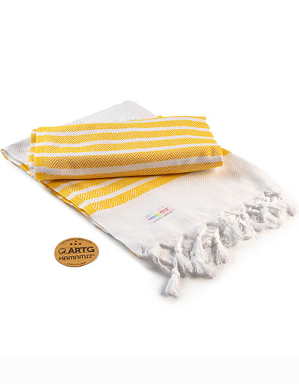 ARTG | Hamamzz® Dalaman Towel - white / dark yellow, 100 x 180 cm