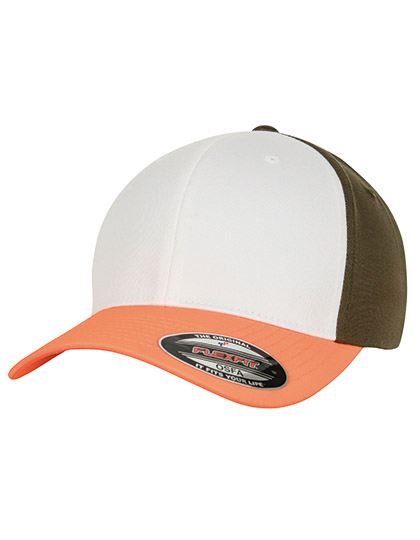 FLEXFIT | 3-Tone Flexfit Cap - neon orange / white / olive,