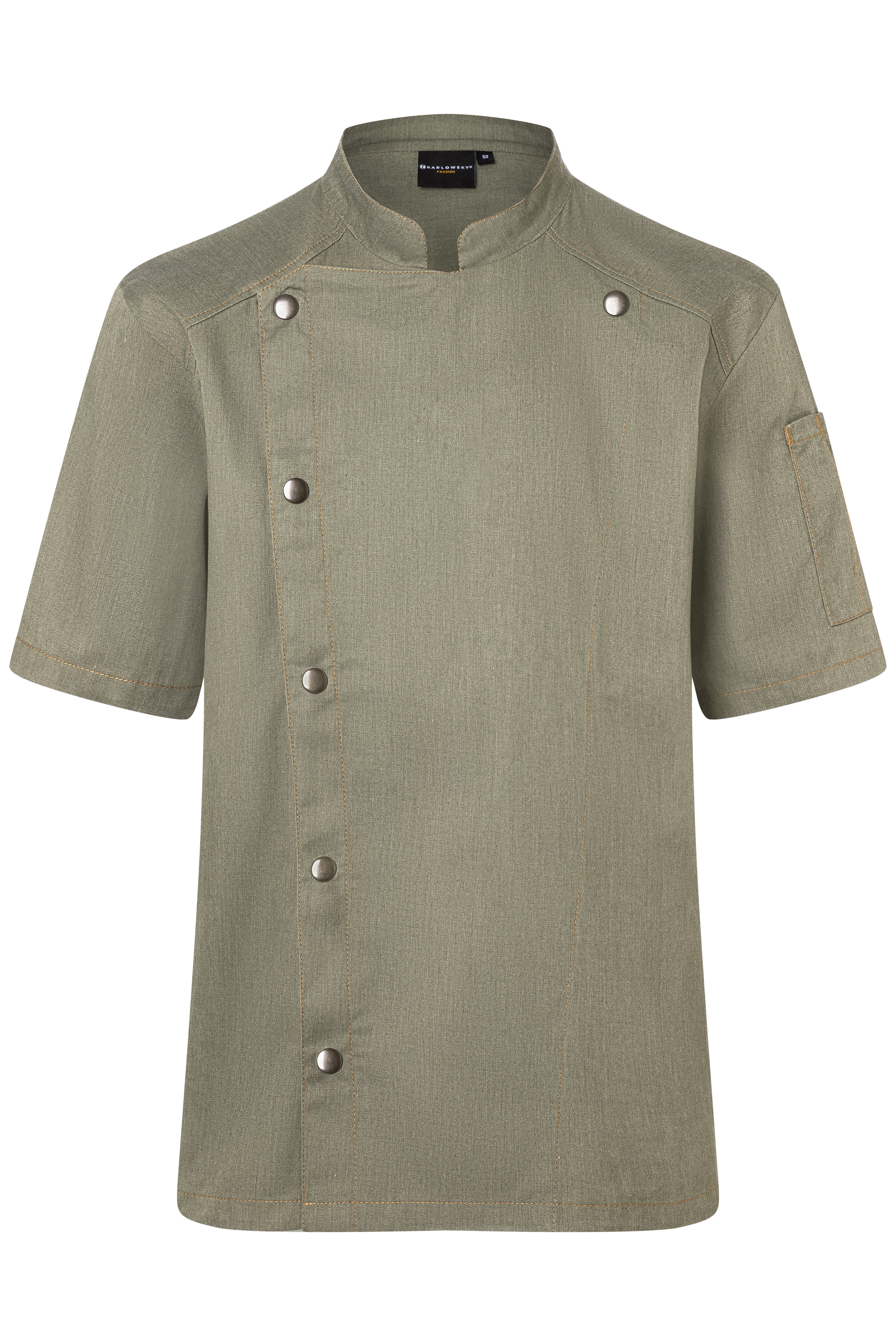 Karlowsky | Short-Sleeved Chef´s Jacket Jeans Style - vintage moss green (cca pantone 416c),