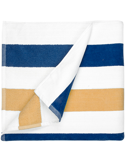 The One Towelling® | Beach Towel Stripe - navy blue / gold / white, 90 x 190 cm