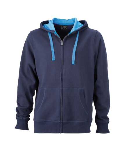 Klasická pánská mikina James&Nicholson Men´s Hooded Jacket Navy, Cobalt