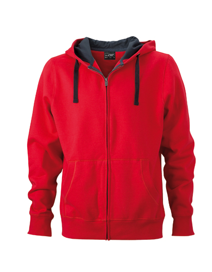Klasická pánská mikina James&Nicholson Men´s Hooded Jacket Red, Carbon