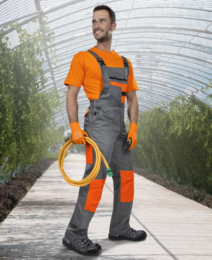 Pánské pracovní kalhoty s laclem ARDON® 2STRONG - šedá / oranžová,