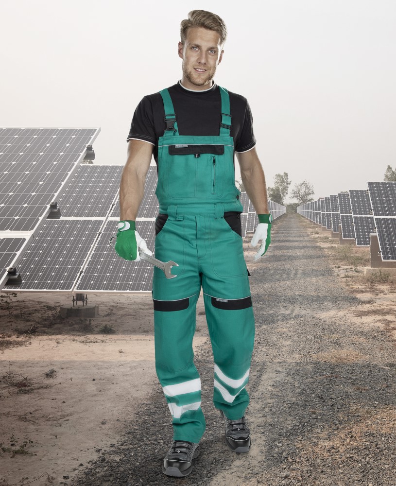 Pánské pracovní kalhoty s laclem ARDON® COOL TREND s reflexními pruhy - zelená,