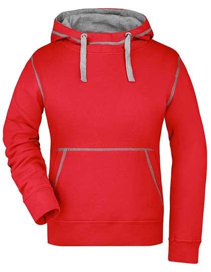 Classic Women's Sweatshirt James&Nicholson Ladies´ Lifestyle Hoody Red, Grey Heather