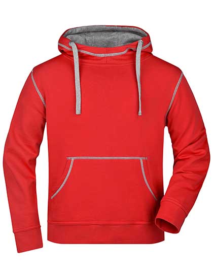 Classic Men's Sweatshirt James&Nicholson Men´s Lifestyle Hoody Red, Grey Heather