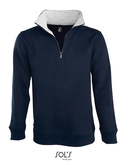 Classic Men's Sweatshirt SOL´S Men´s Sweat Shirt Scott 1/4 Zip French Navy, Grey Melange